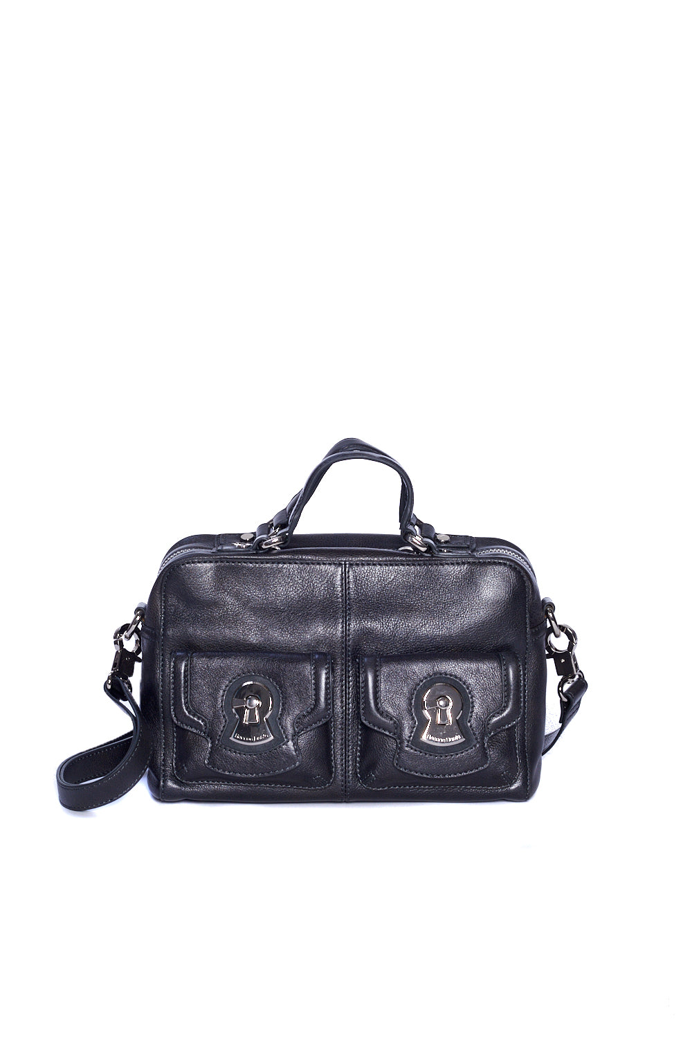 Dark Blue Leather Top Handle Work Satchel Bag with Removable Strap